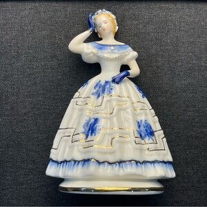 Royal Derby Figurine Blue & White Victorian Lady Mint!